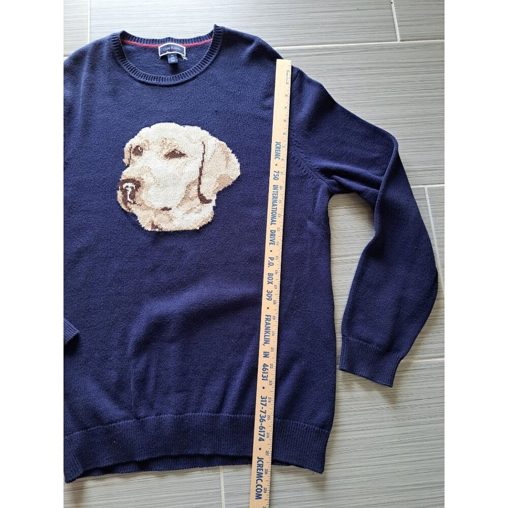 Navy Intarsia Labrador Retriever Yellow Dog Sweater Men's XL Cotton Club Room - Picture 10 of 11